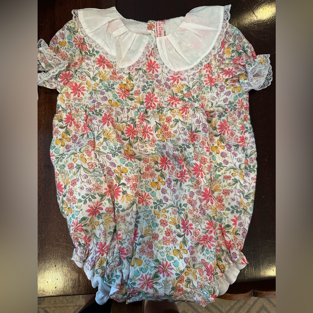 La Coqueta Floral Romper with Lace Collar Size 2